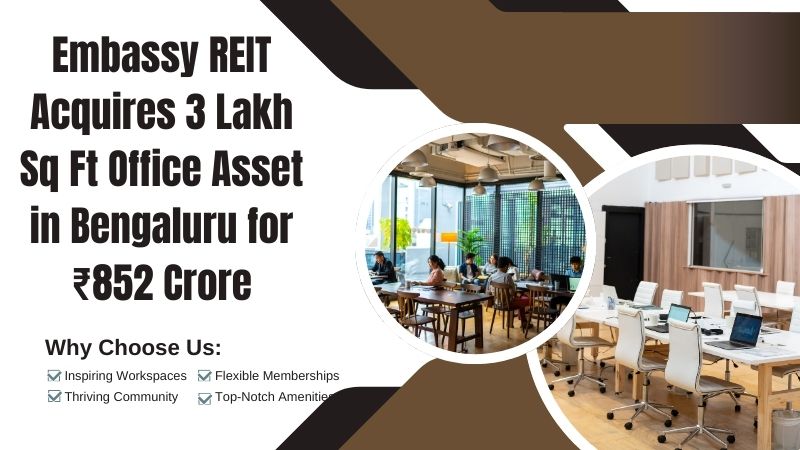Embassy REIT Acquires 3 Lakh Sq Ft Office Asset in Bengaluru for ₹852 Crore