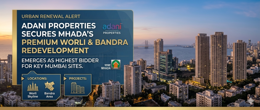 Adani Properties emerges as the highest bidder for MHADA's premium redevelopment projects in Worli and Bandra, Mumbai.