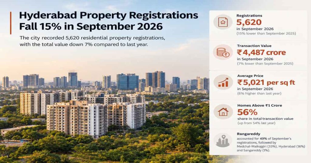 Hyderabad Property Registrations Drop 15% in September 2026